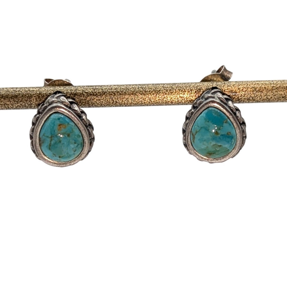 Vintage Barse 925 Sterling Silver Rope Bezel Teardrop Stud Earrings
