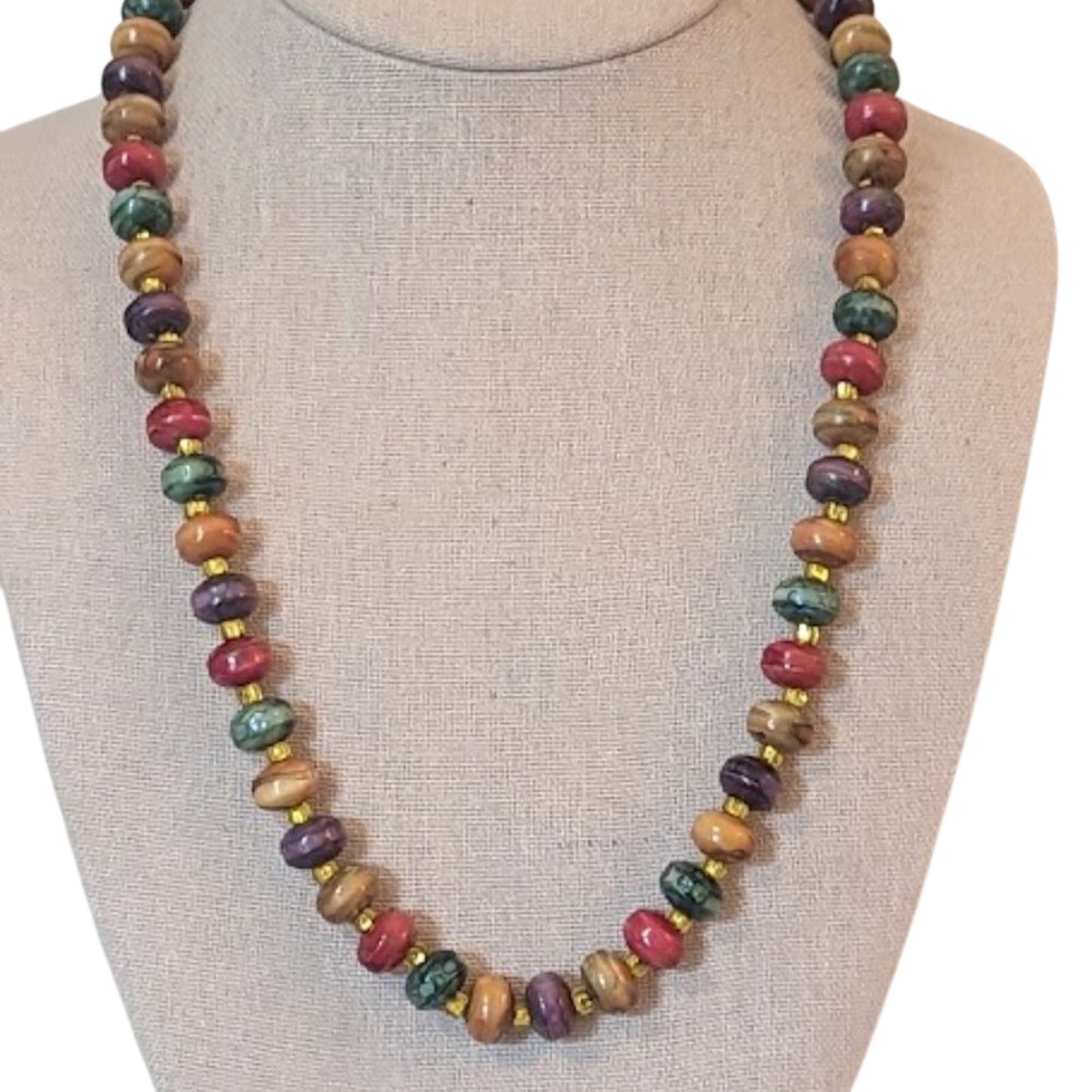 Vintage Painted Bead Necklace with Barrel Clasp