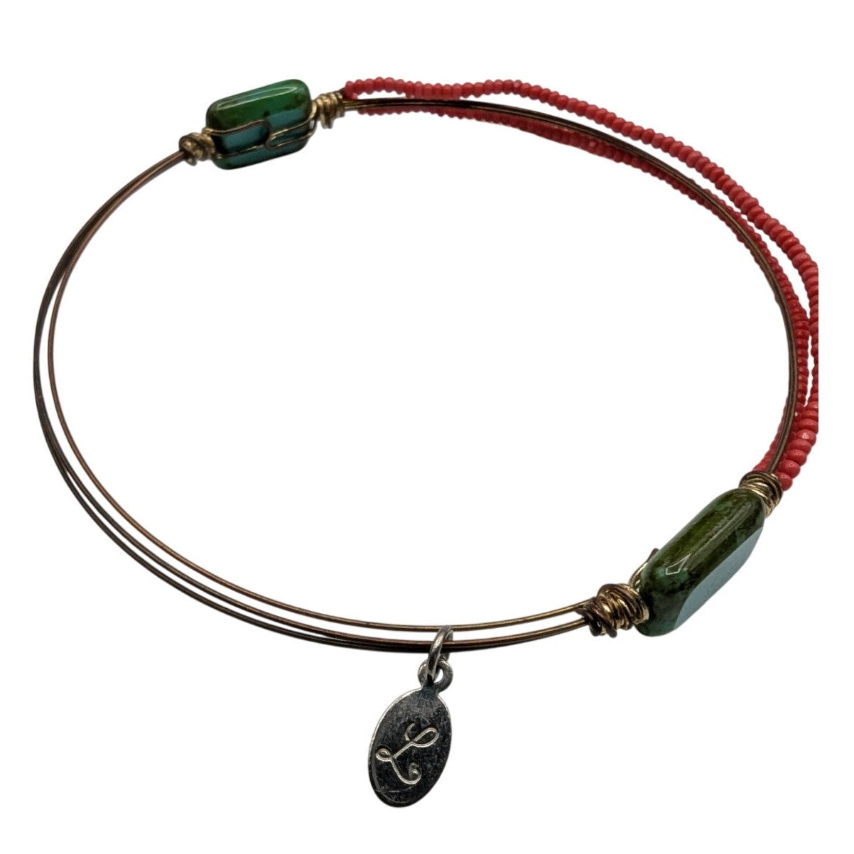 Lot of Two Boho Wire Adjustable Bangle & Streets Ahead Leather Beaded Bracelet