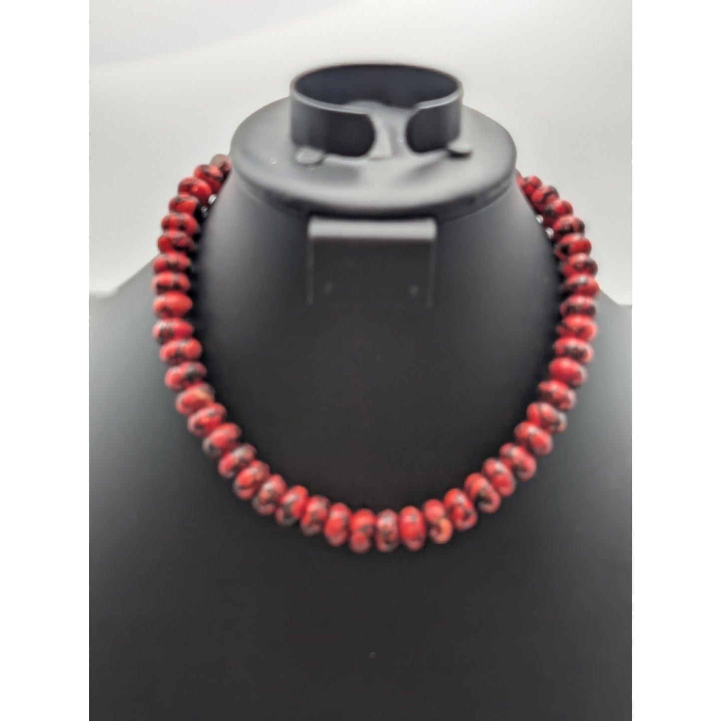 Red Spider Web Turquoise Bead Toggle Clasp 17.5" Necklace