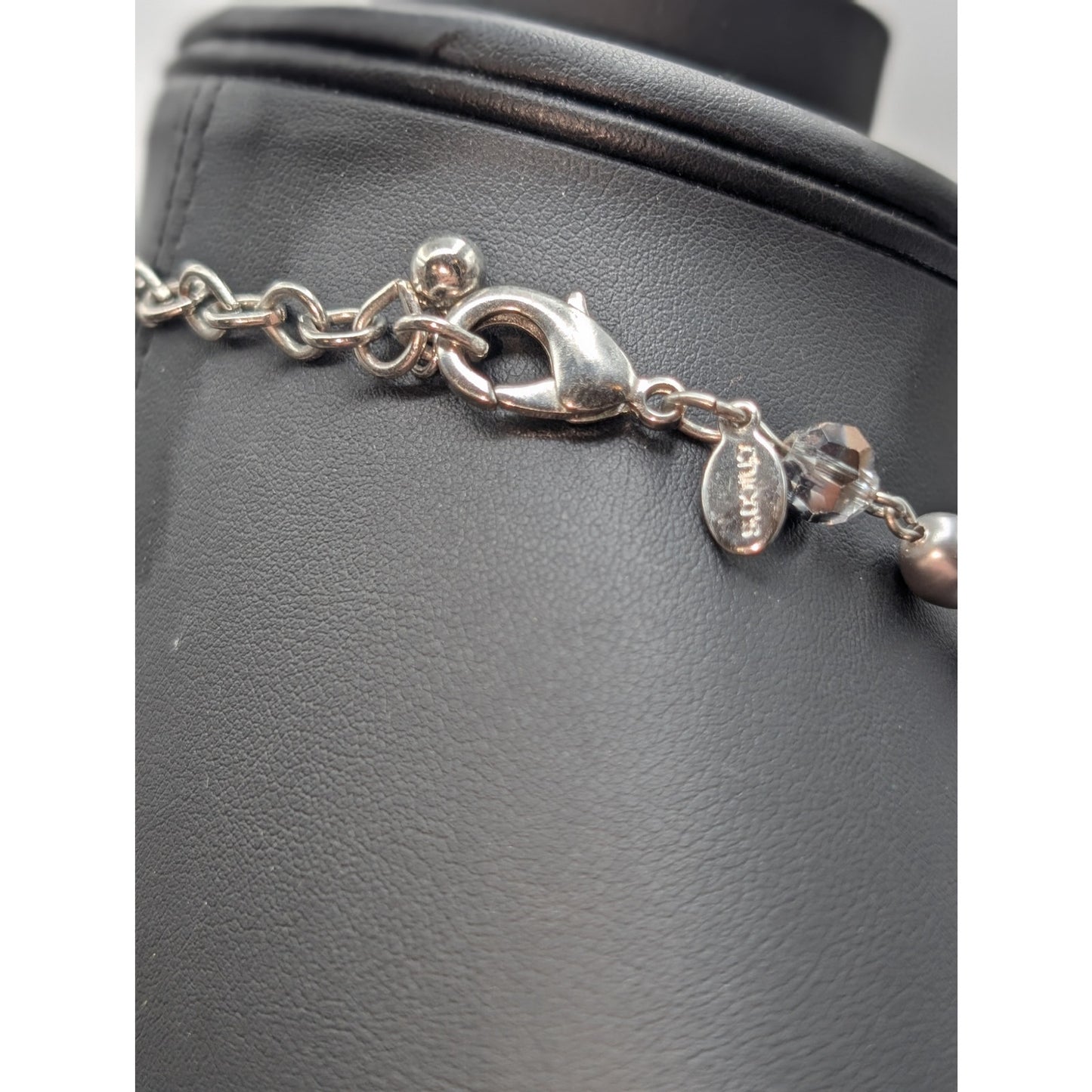 Chico's Silver Tone Metallic Crystal Gray Bead Y-Drop Medallion Pendant Necklace