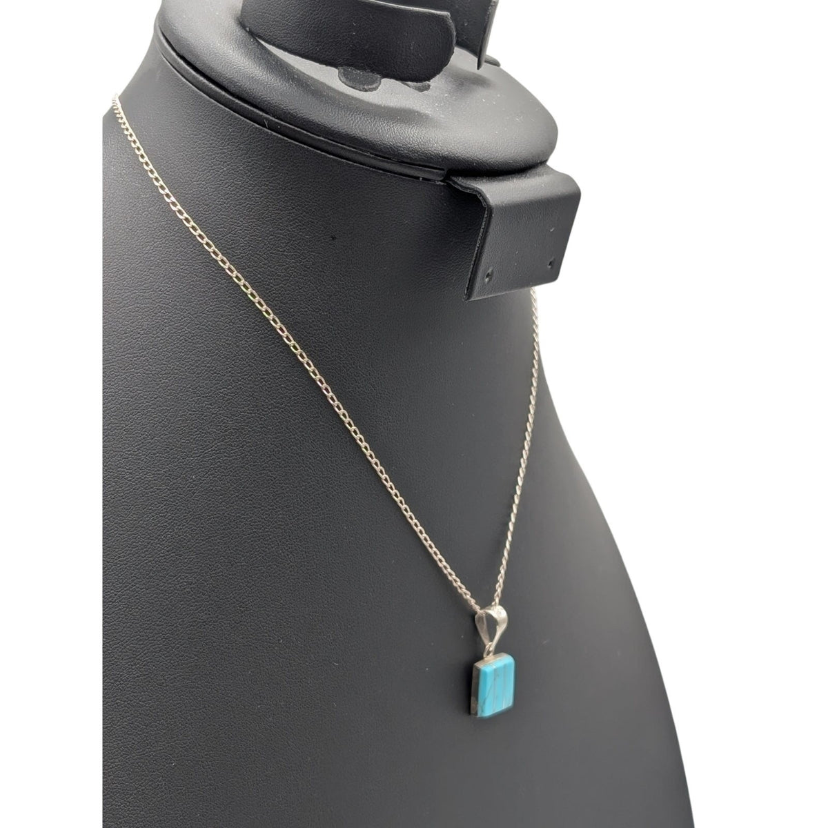 Vtg 925 Sterling Silver Zuni Turquoise Silver Inlay Pendant 16" Chain Necklace