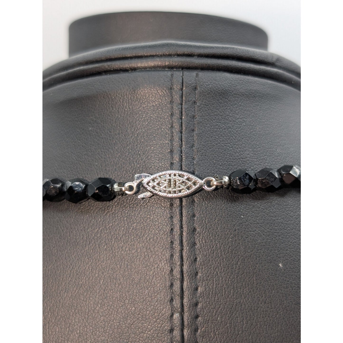 Vintage Black Faceted Glass Crystal Rondelle Bead 18.5" Necklace