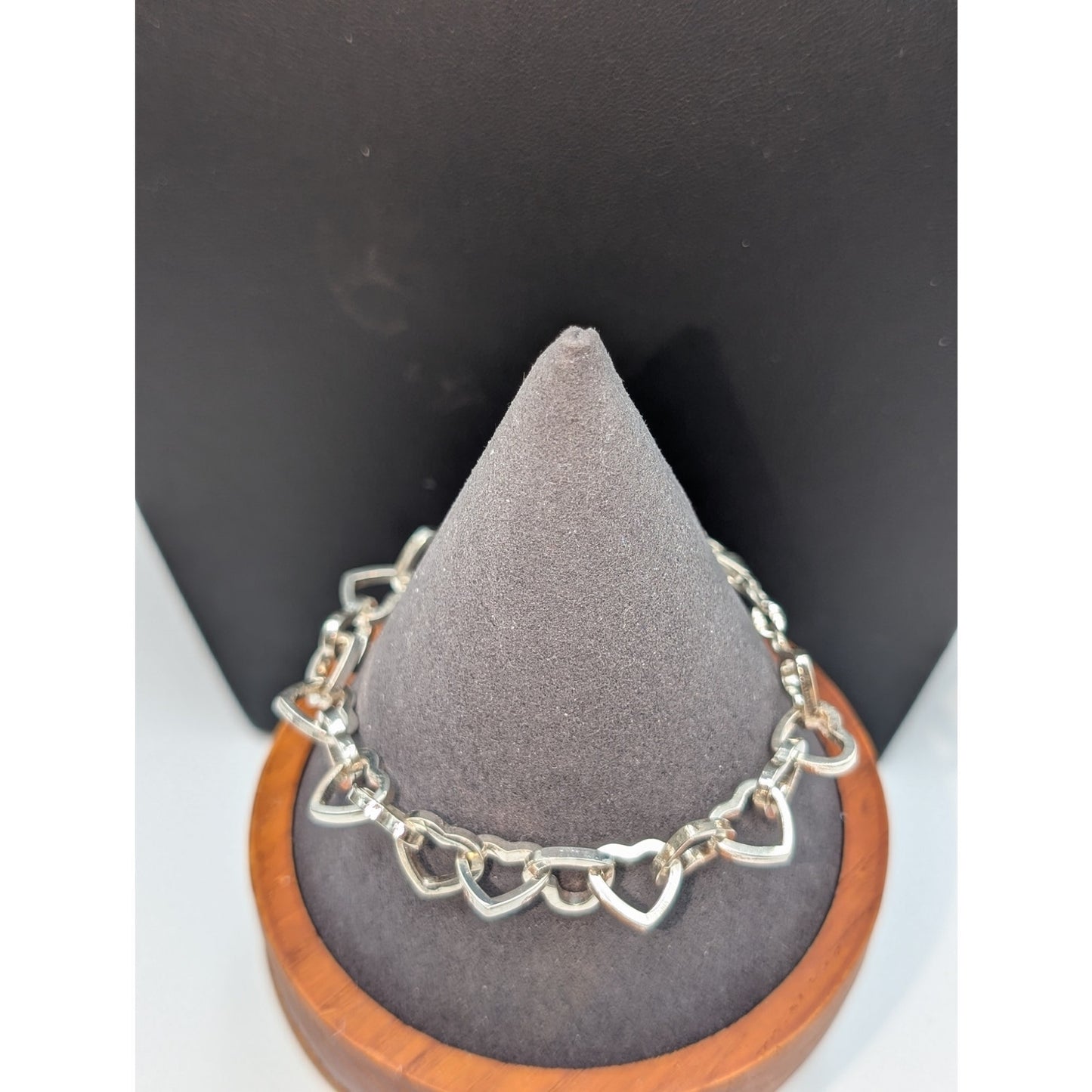 925 Sterling Silver Heart Chain Link Bracelet 16.70g