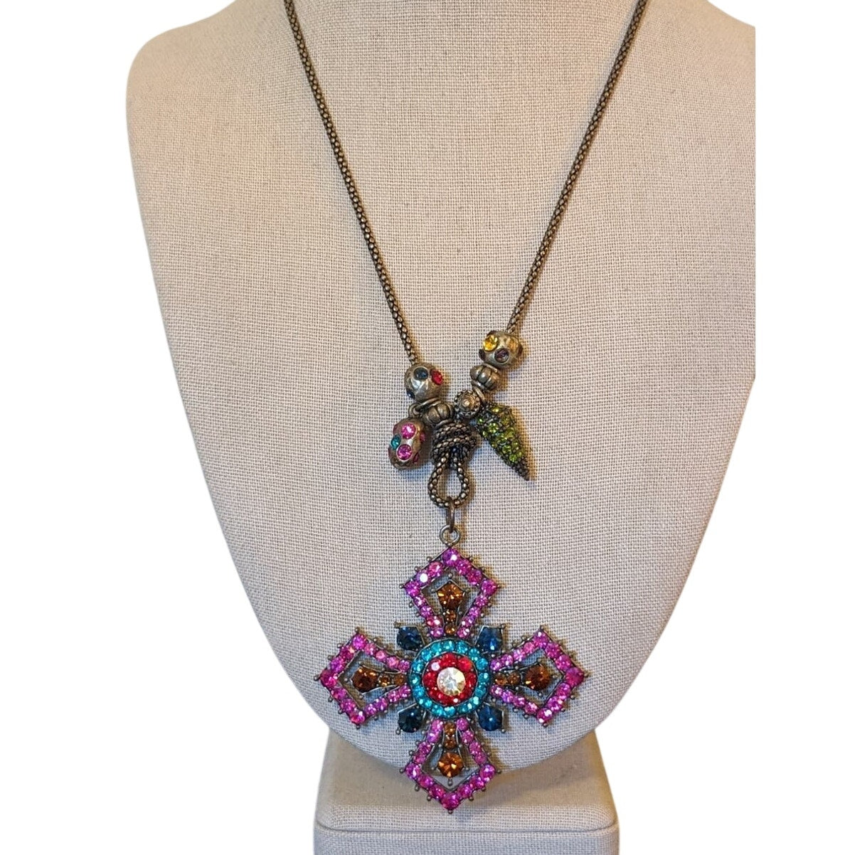 Rhinestone Cross Charm Pendant Necklace