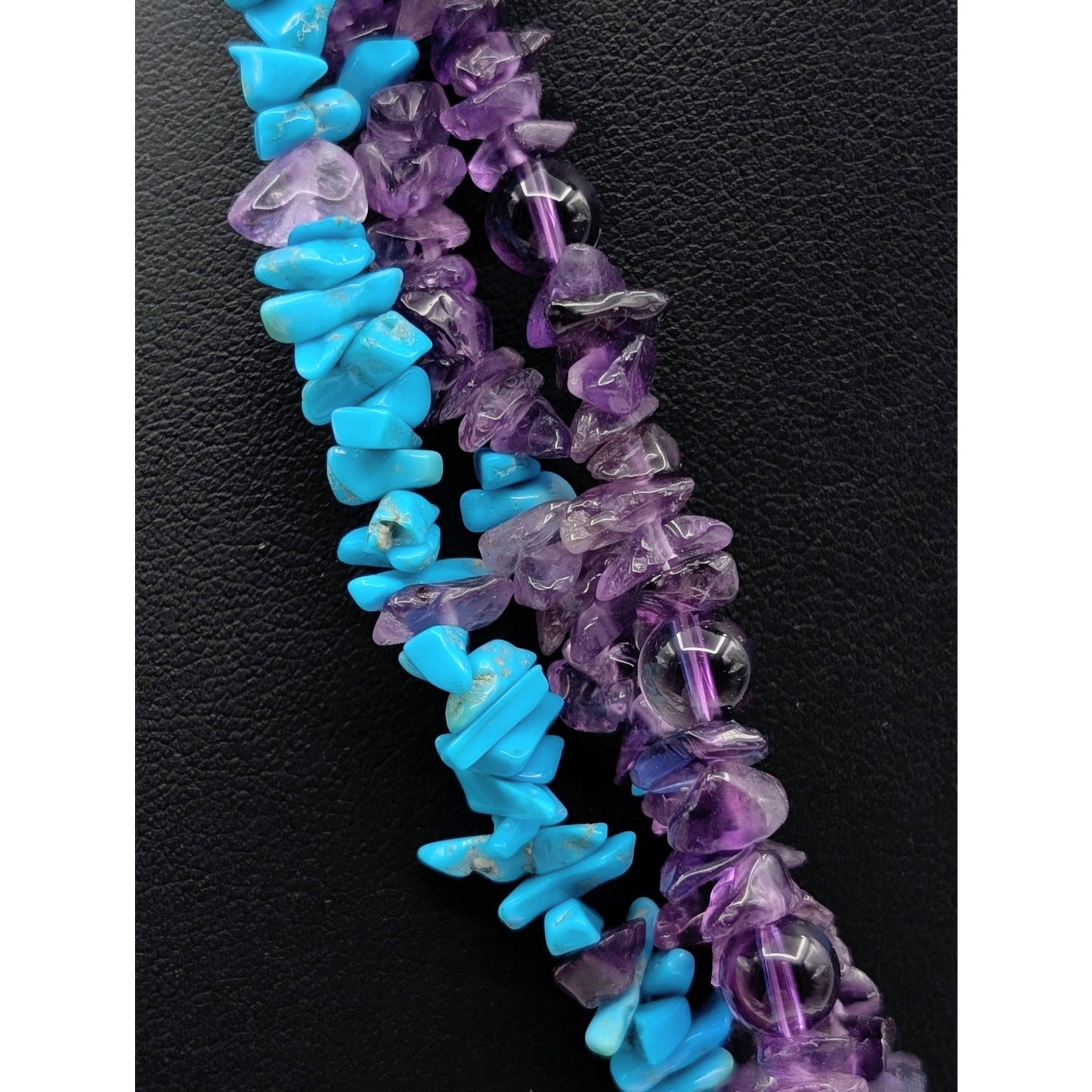 Vintage Multi-Strand Torsade Amethyst Turquoise Chip Bead Hook Clasp Necklace