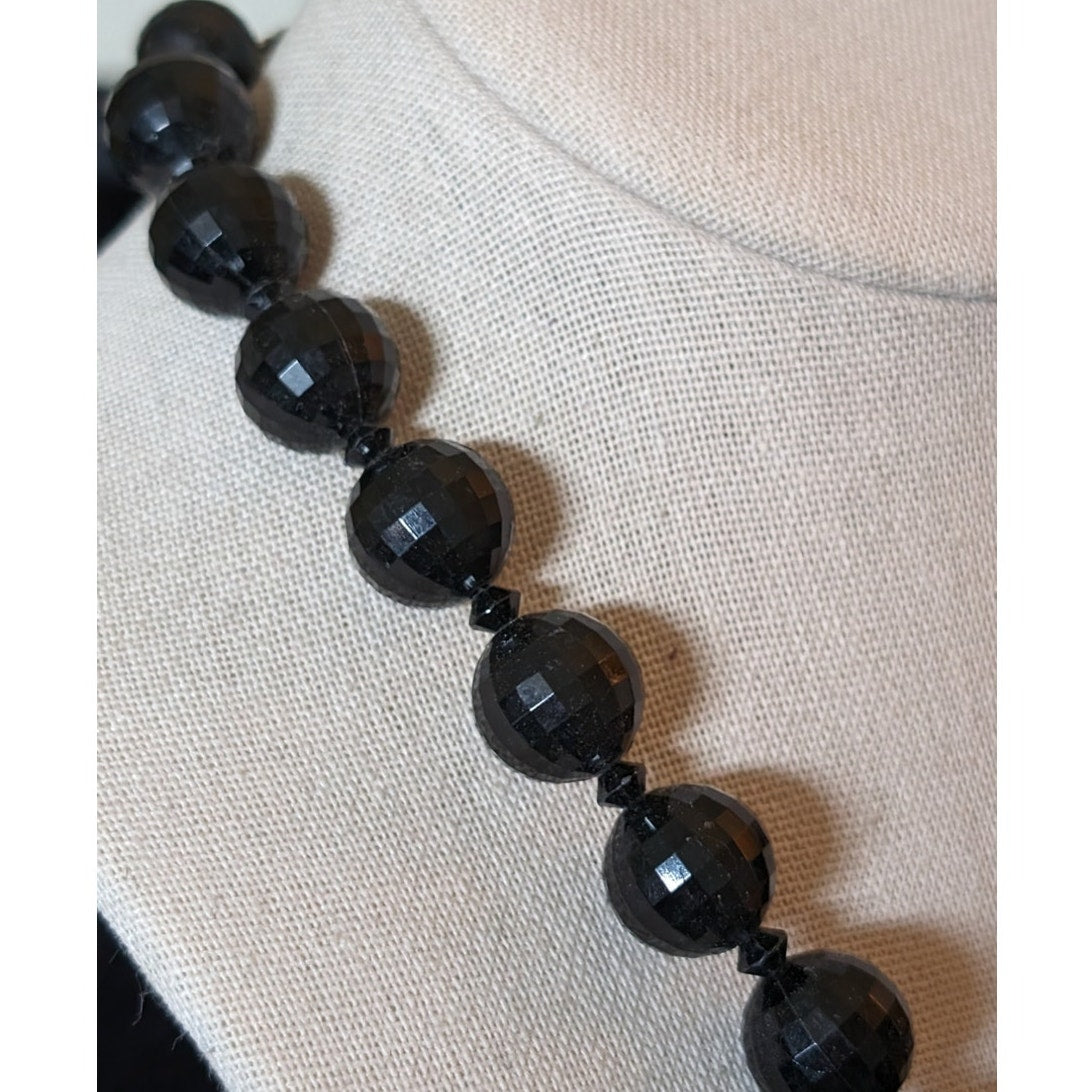 Vintage Black Faceted Acrylic Bead Hook & Slide Clasp 19.5" Necklace