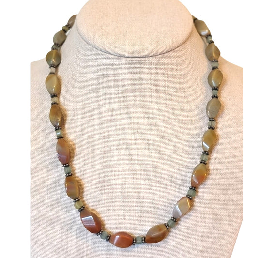 Vintage Gemstone Bead Necklace W/ 925 Silver Hook Clasp and Chain