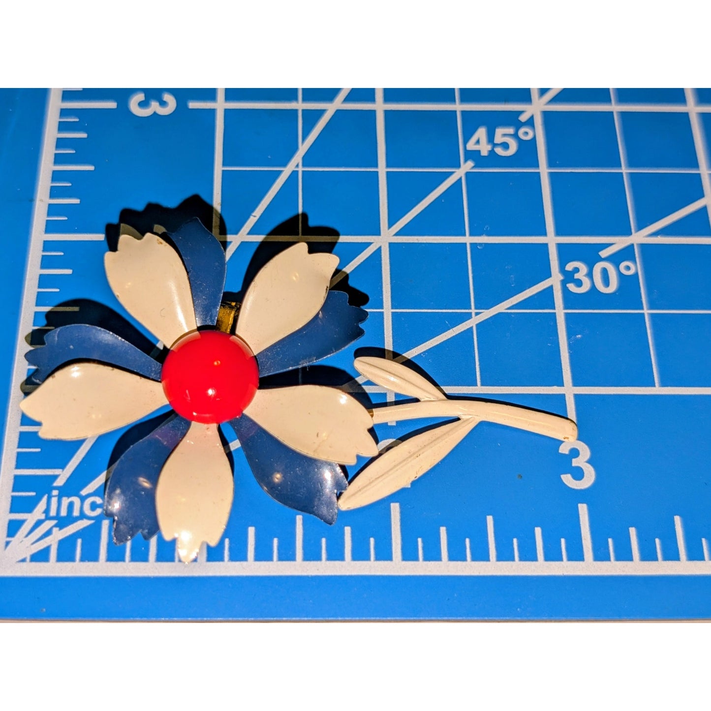 Vintage Red White Blue Enamel Flower Brooch