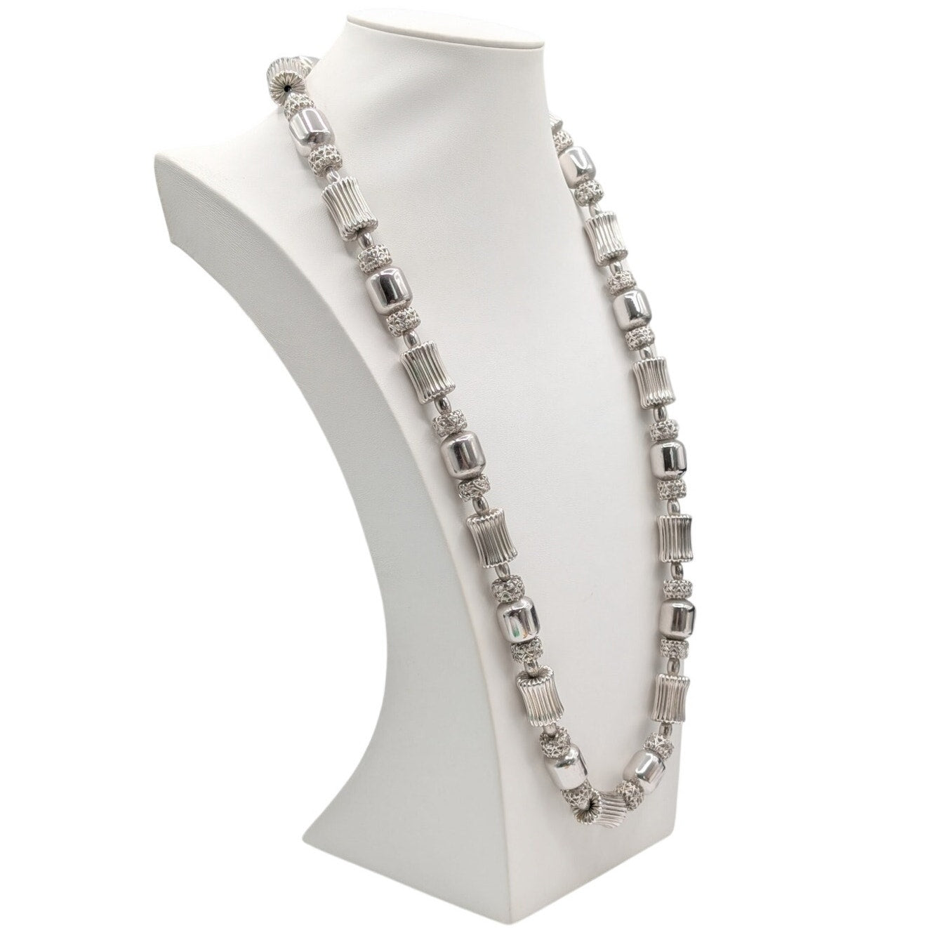 Vtg Monet Statement Couture Modernist Filigree Balls Silver Tone Beaded Necklace