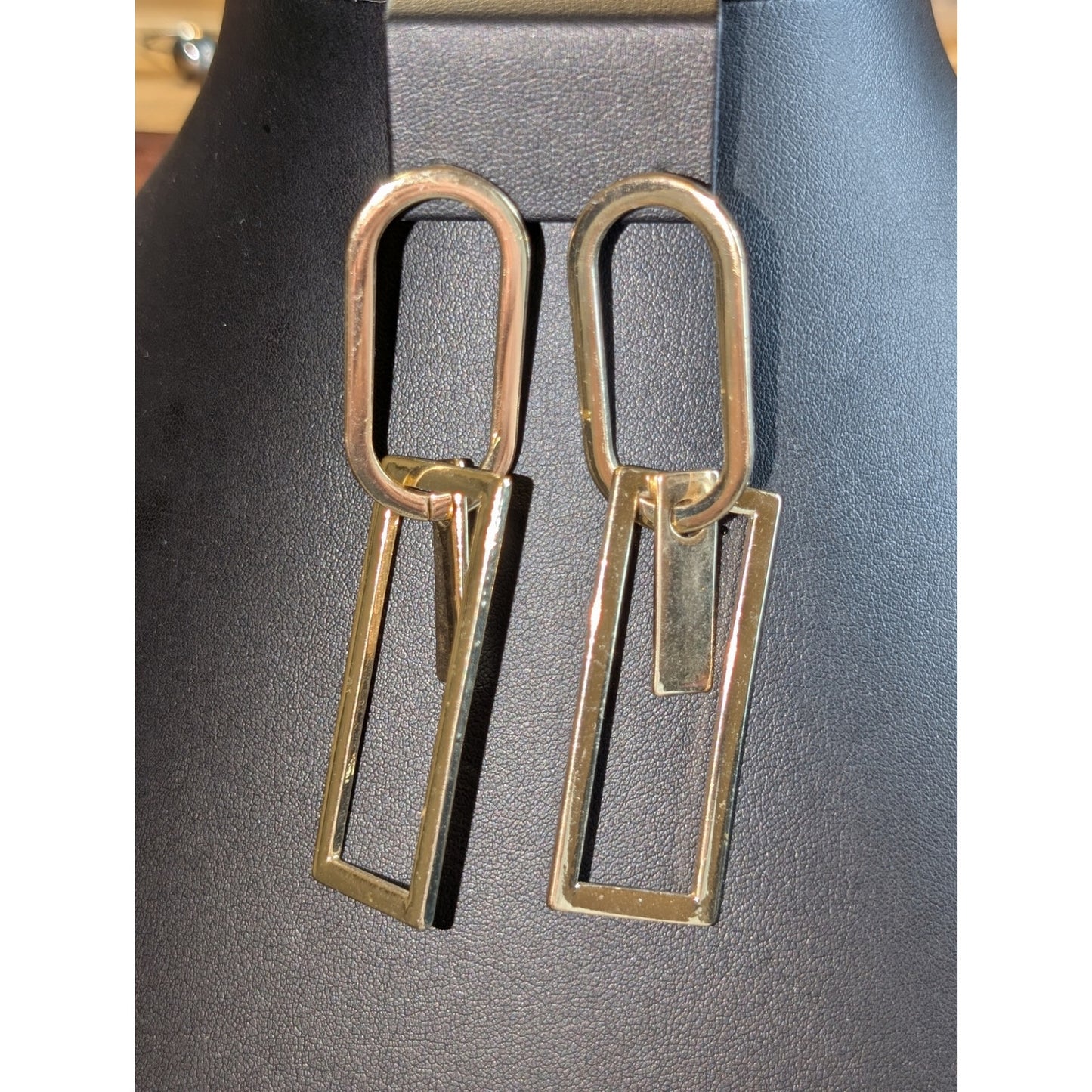 Two Pair Ribbon Bows Geometric Shapes Gold Tone Dangle Pierced Earring Lot