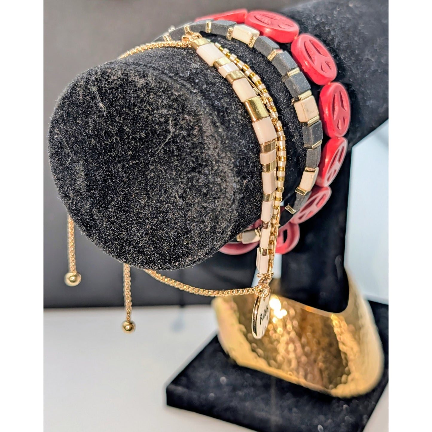 Mixed Jewelry of Red Black Gold Theme Five Piece Lot