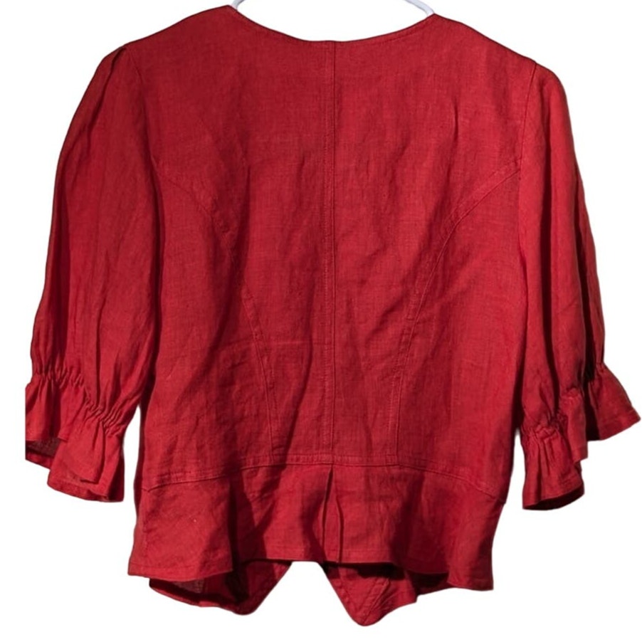 Resi Hammerer Red Vintage 80s Button Front Ruffle Three Quarter Sleeve Top Sz S