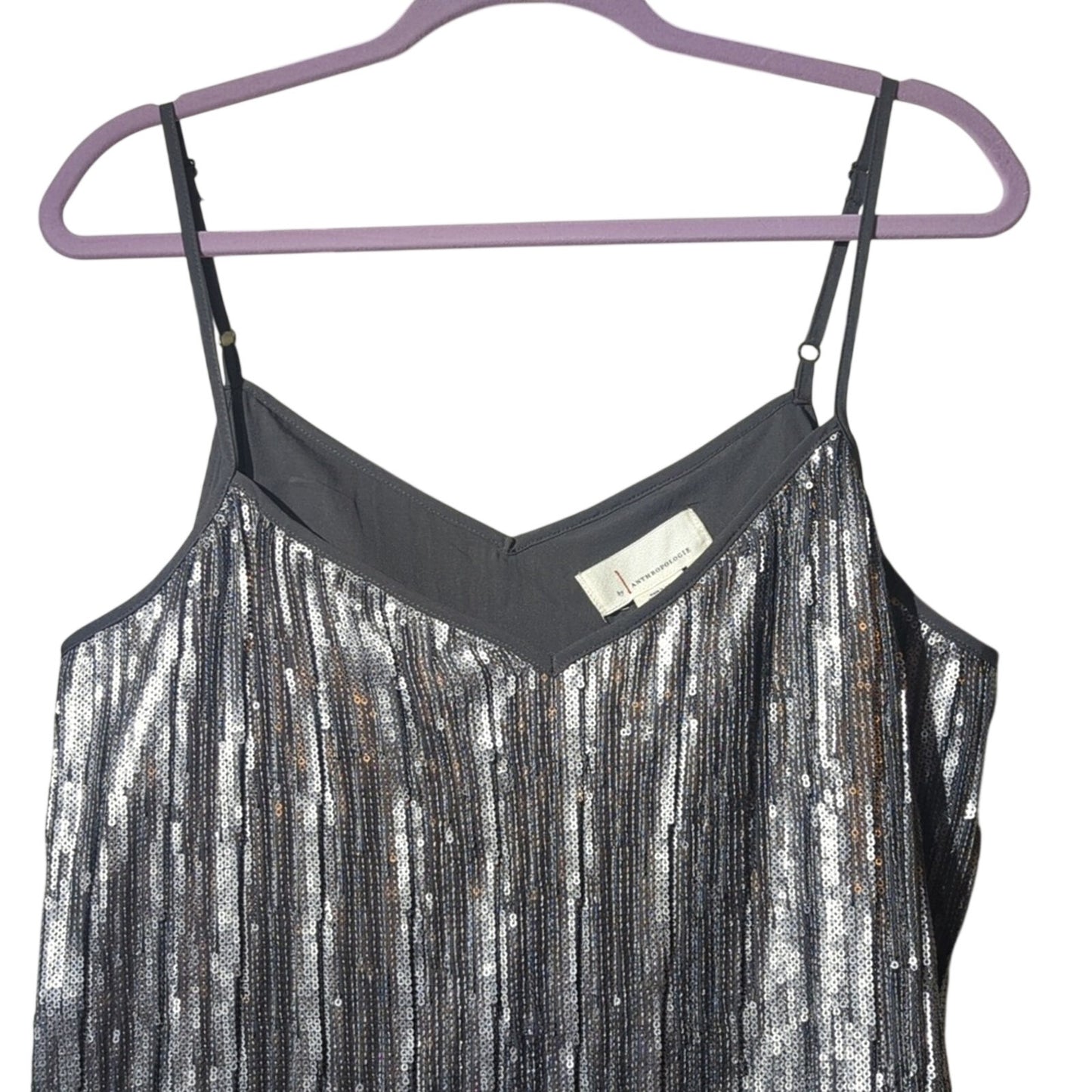 Anthropologie Silver Sequin Ruffle Hem Cami Top Women's Size 14