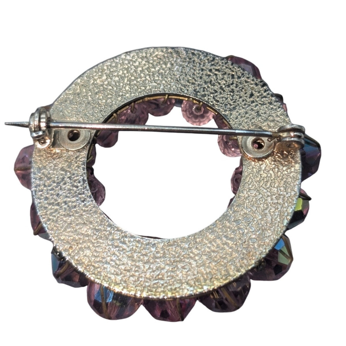 Vintage 1960s Shades of Pink Crystal Beaded Circular Wreath Brooch