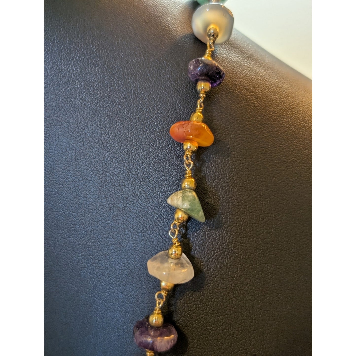 Vintage Multi Genuine Gemstone Gold Tone Bead Barrel Clasp 26" Necklace