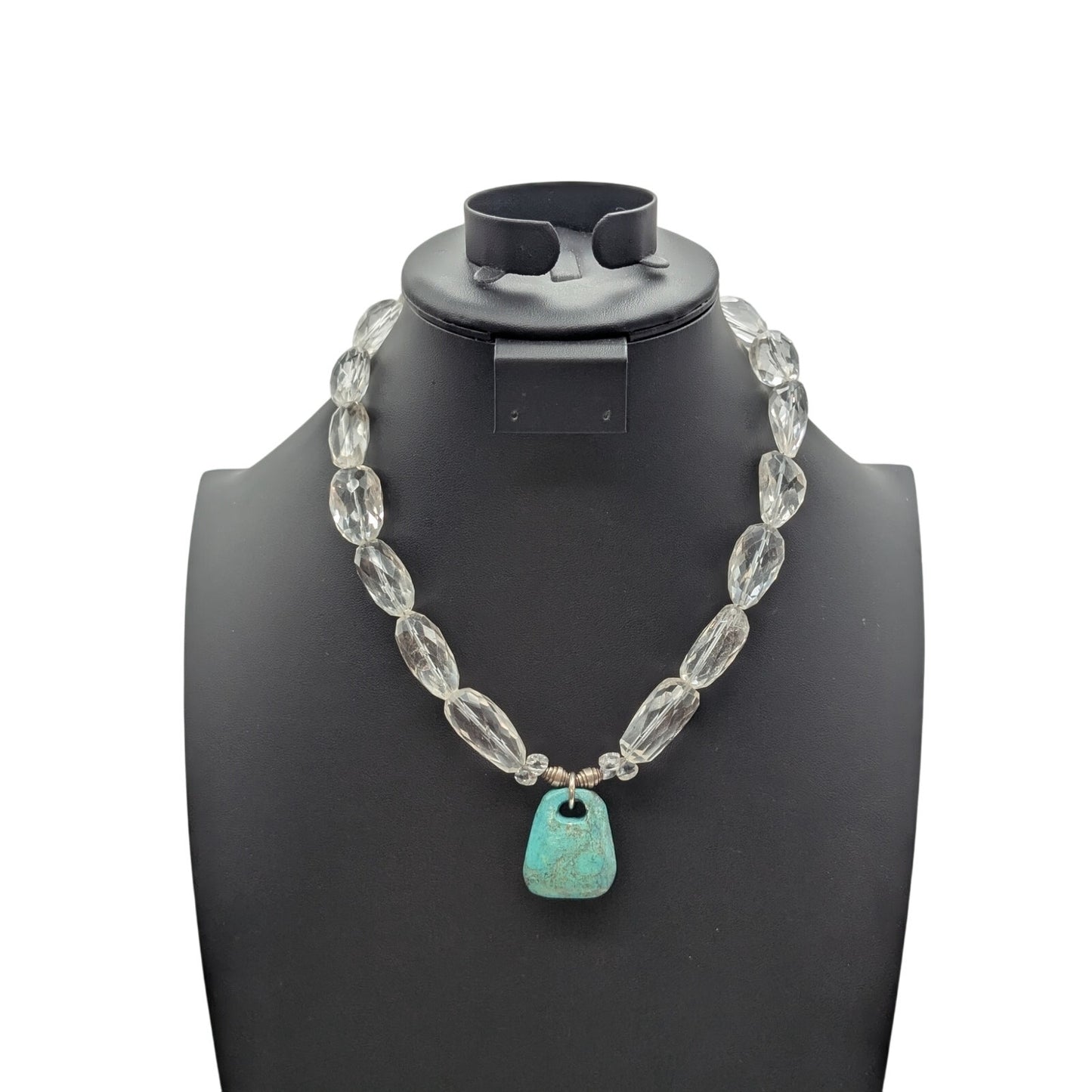 Vtg Faceted Rock Quartz Crystal 925 Sterling Silver Stone Pendant Necklace