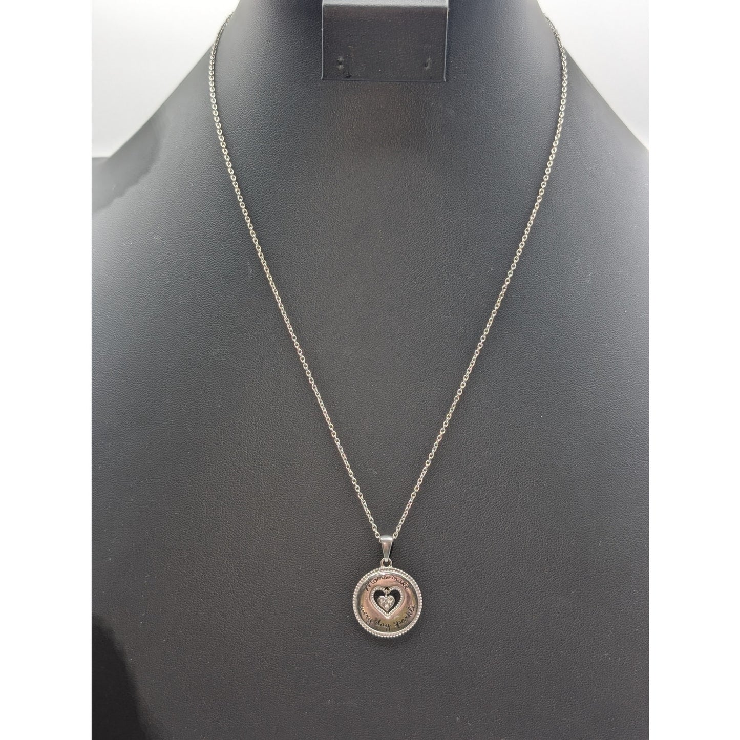 JCM Stainless Steel 'Moms Make Every Day Sparkle' Rhinestone Heart Necklace