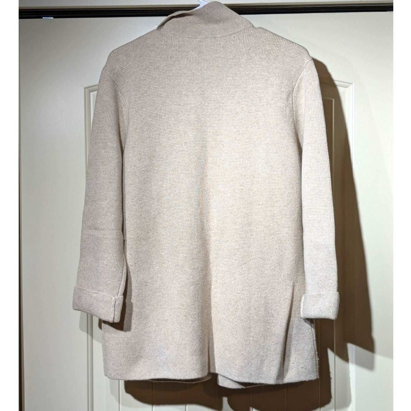 Talbot's Oatmeal Wool Blend Pocket Open Front Sweater Blazer Womens Sz S