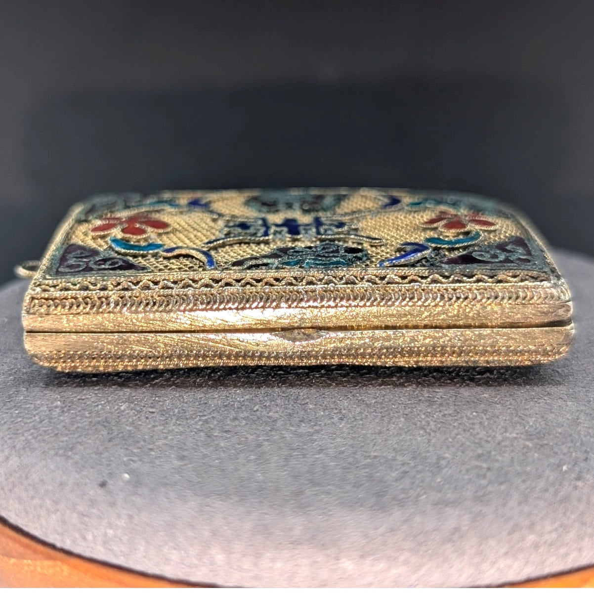 Antique Chinese Gold Tone Mesh Enamel Perfume Pendant Locket