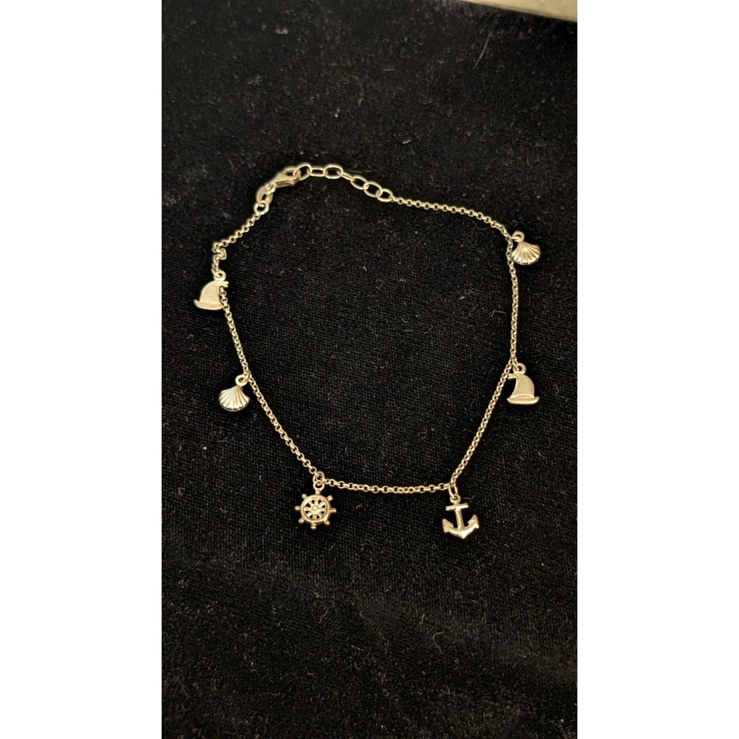 Seaworthy Nautical Marked 925 Sterling Silver Charm Ankle Bracelet