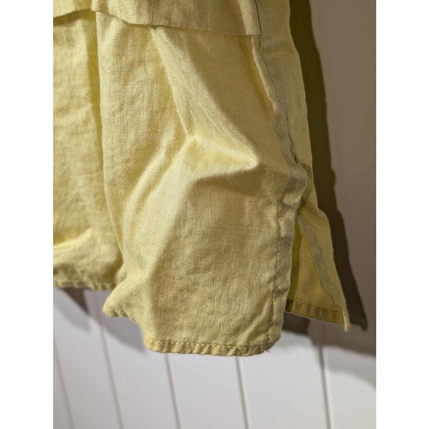 Lisa Bayne Chartreuse Yellow 100% Linen Short Sleeve Relaxed Loose Blouse Sz XS