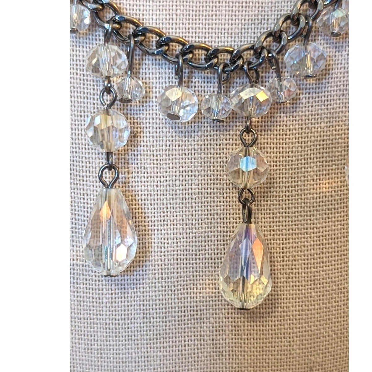 Gun Metal Crystal Dangle 18-21" Necklace