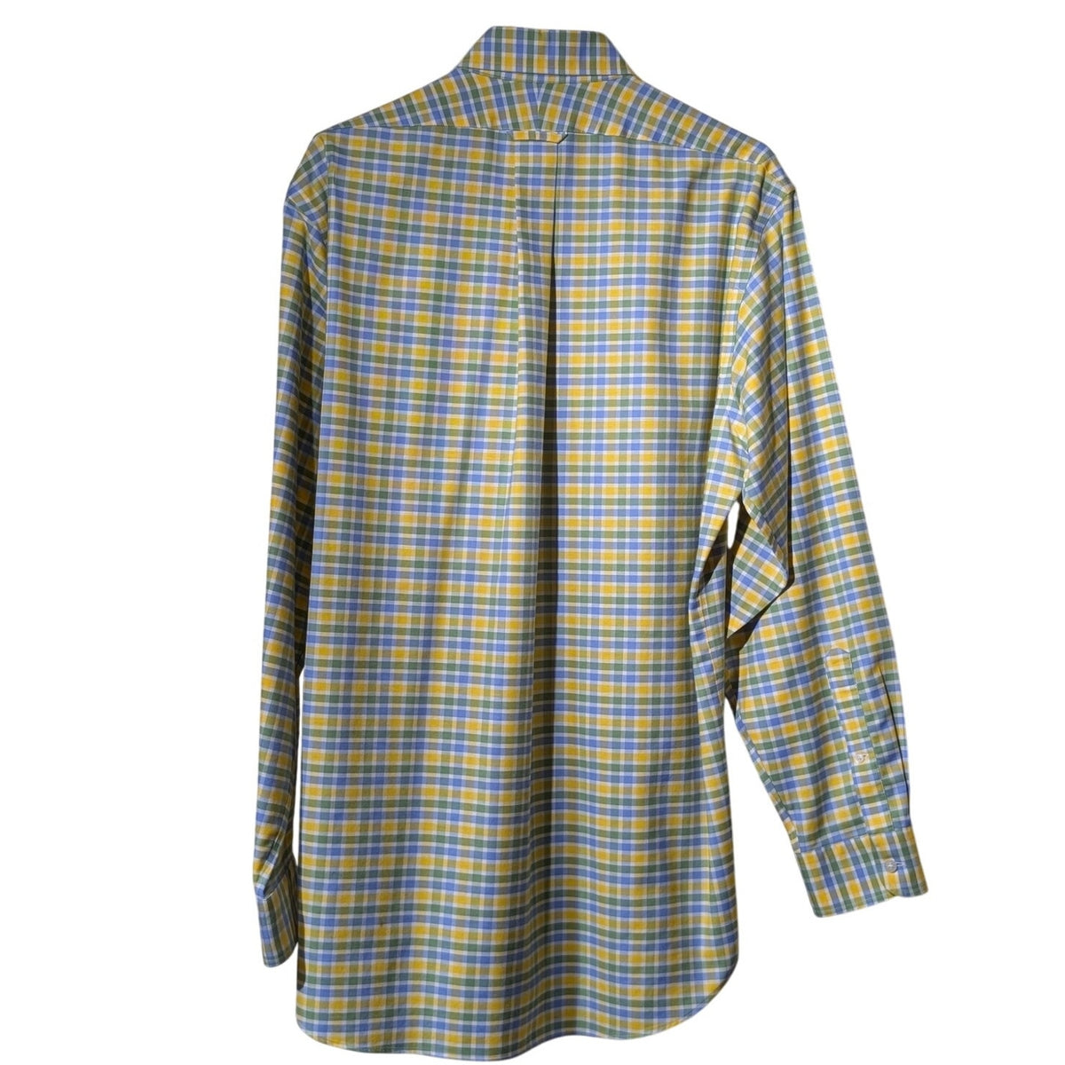 Lands' End Yellow Plaid Tailored Fit Supima Cotton No Iron Oxford Shirt Sz 16-34