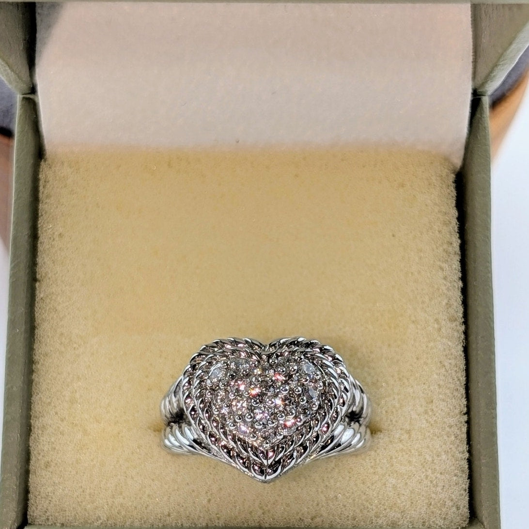 Judith Ripka: Sterling Silver, CZ Heart 9.0 g Ring-Sz. 5.75
