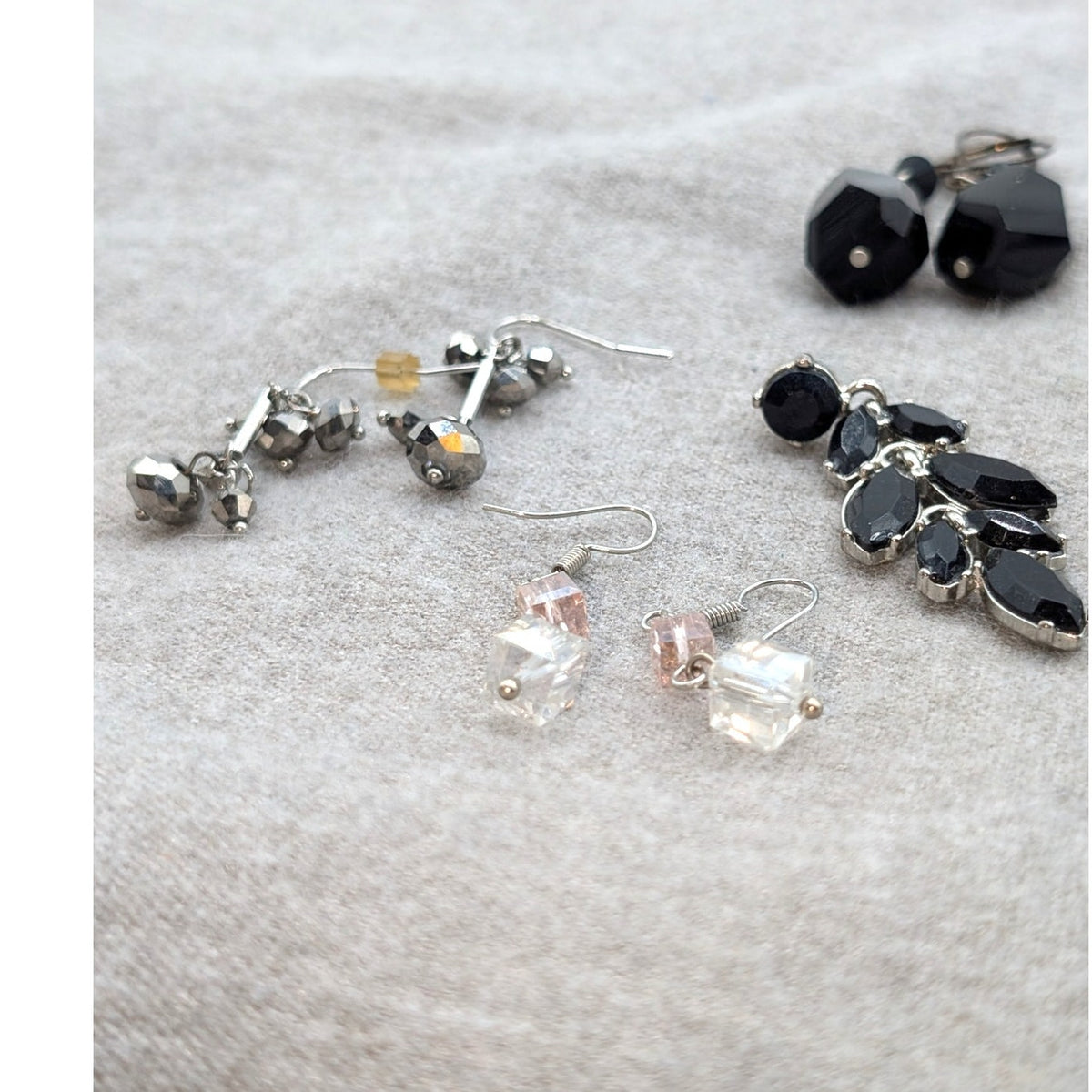 Lot of 13 Pair Black Crystal Rhinestone Earrings For Pierced Ears