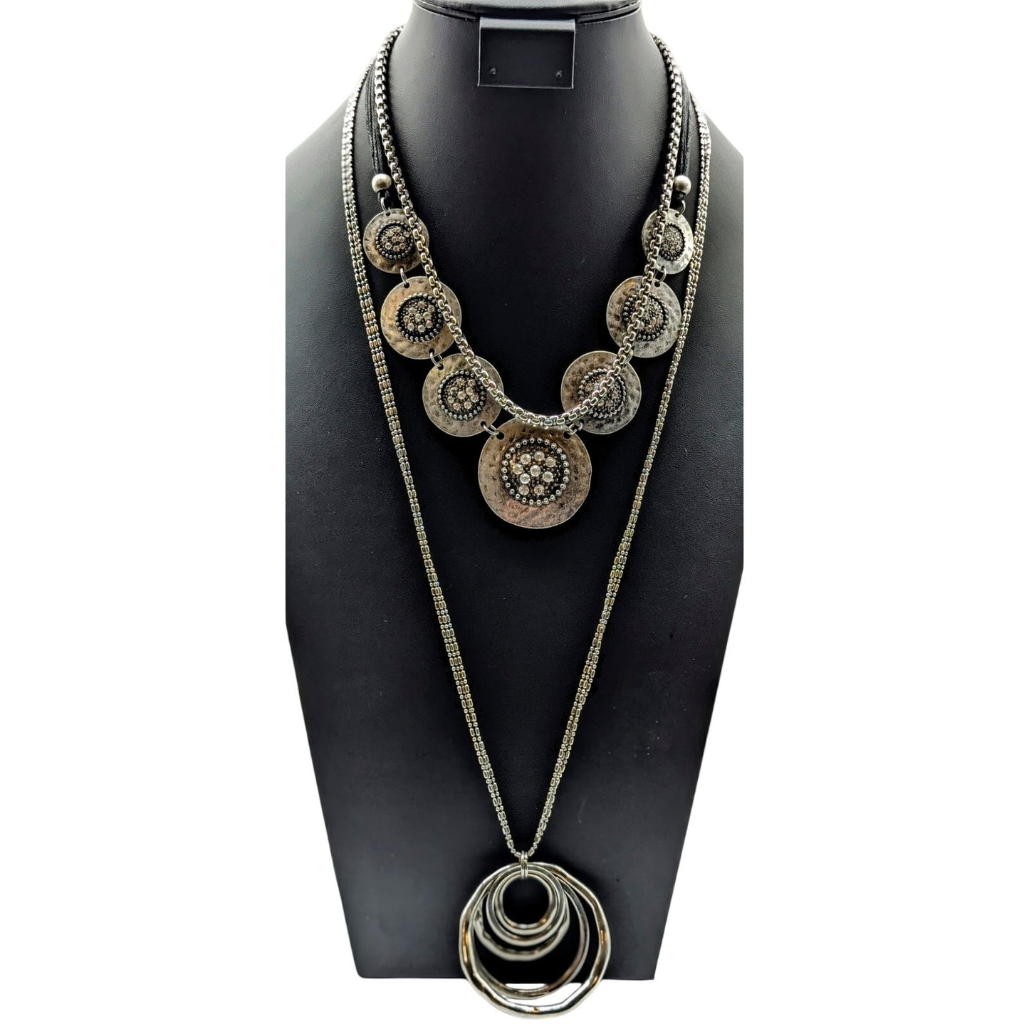 Lot of Three Silver Tone Boho & Chain Necklaces