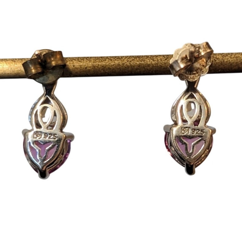 Pink Sapphire CZ 925 Sterling Silver Post Earrings
