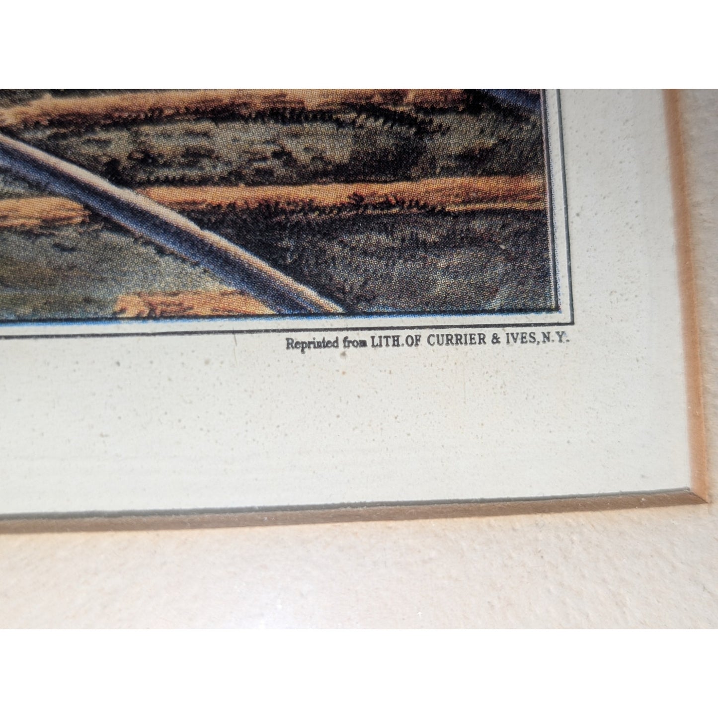 VTG 1884 Framed Currier & Ives Litho Print 'American Express Train' Under Glass