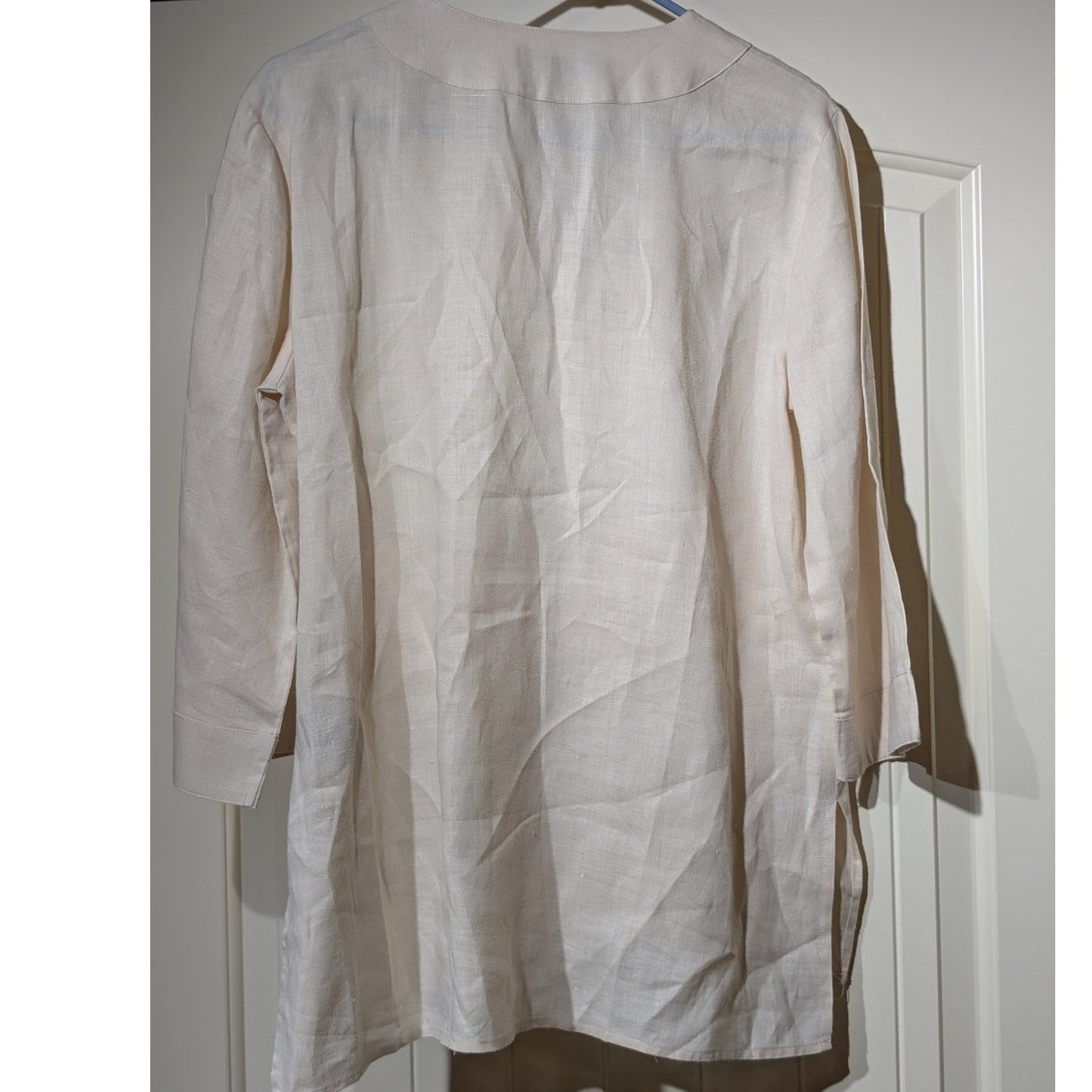 August Silk 100% Linen Tunic 3/4 Sleeve Gold Grommet V Neck Blouse Womens Sz S