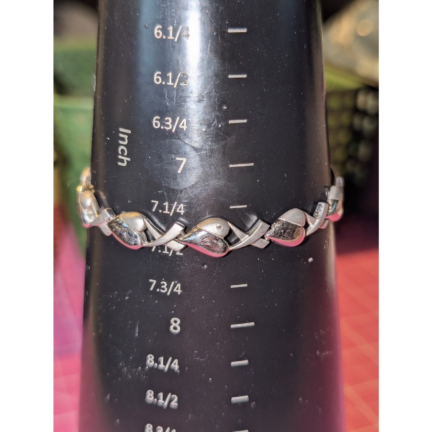 Vintage JC 925 Sterling Silver Diamond Accents Heart 'X' Link Bracelet 11.9g