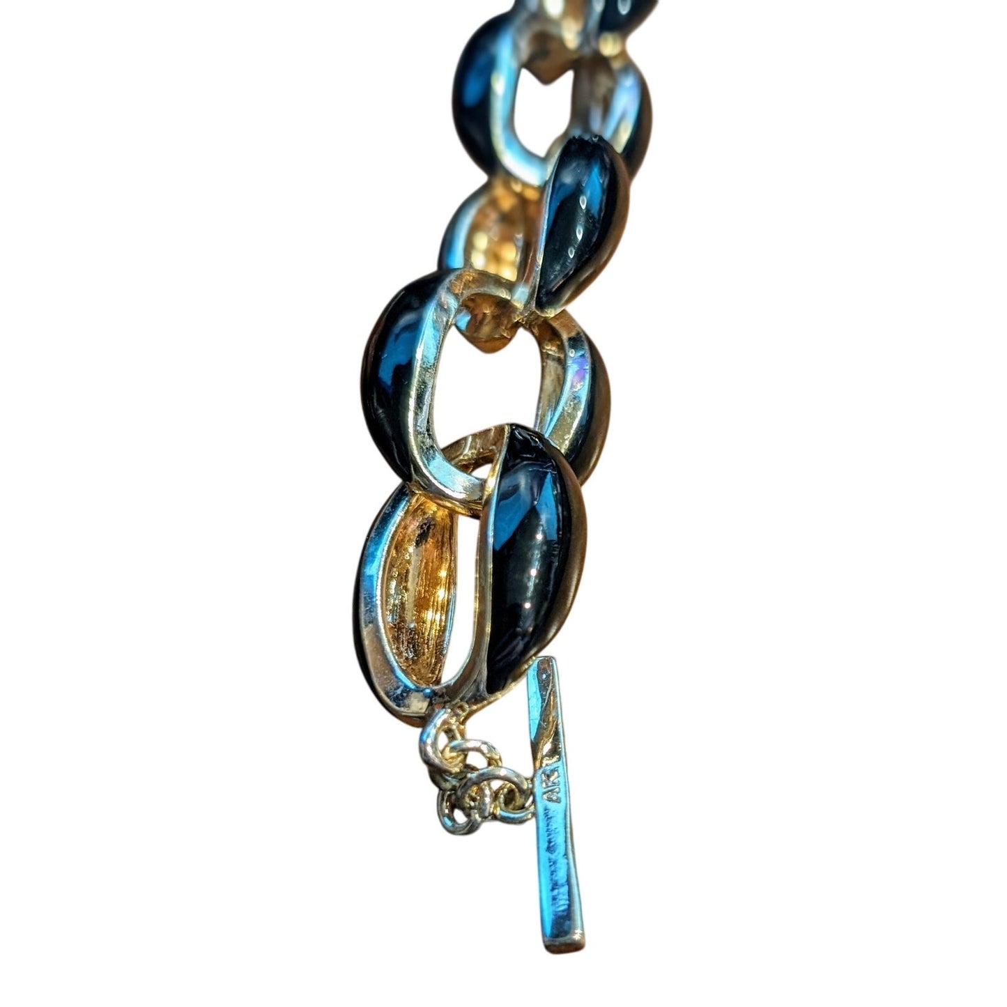 Vintage Anne Klein Chunky Black Enamel Gold Tone Link Toggle Clasp Bracelet