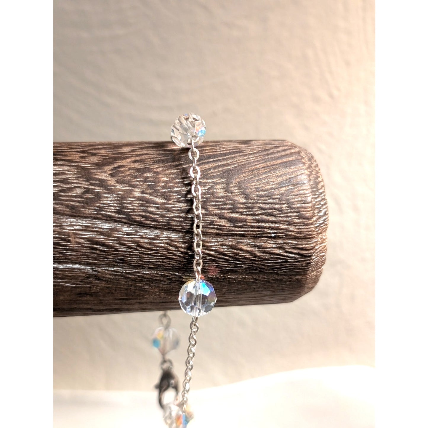 AB Faceted Glass Crystal Bead Silver Tone Chain Bracelet
