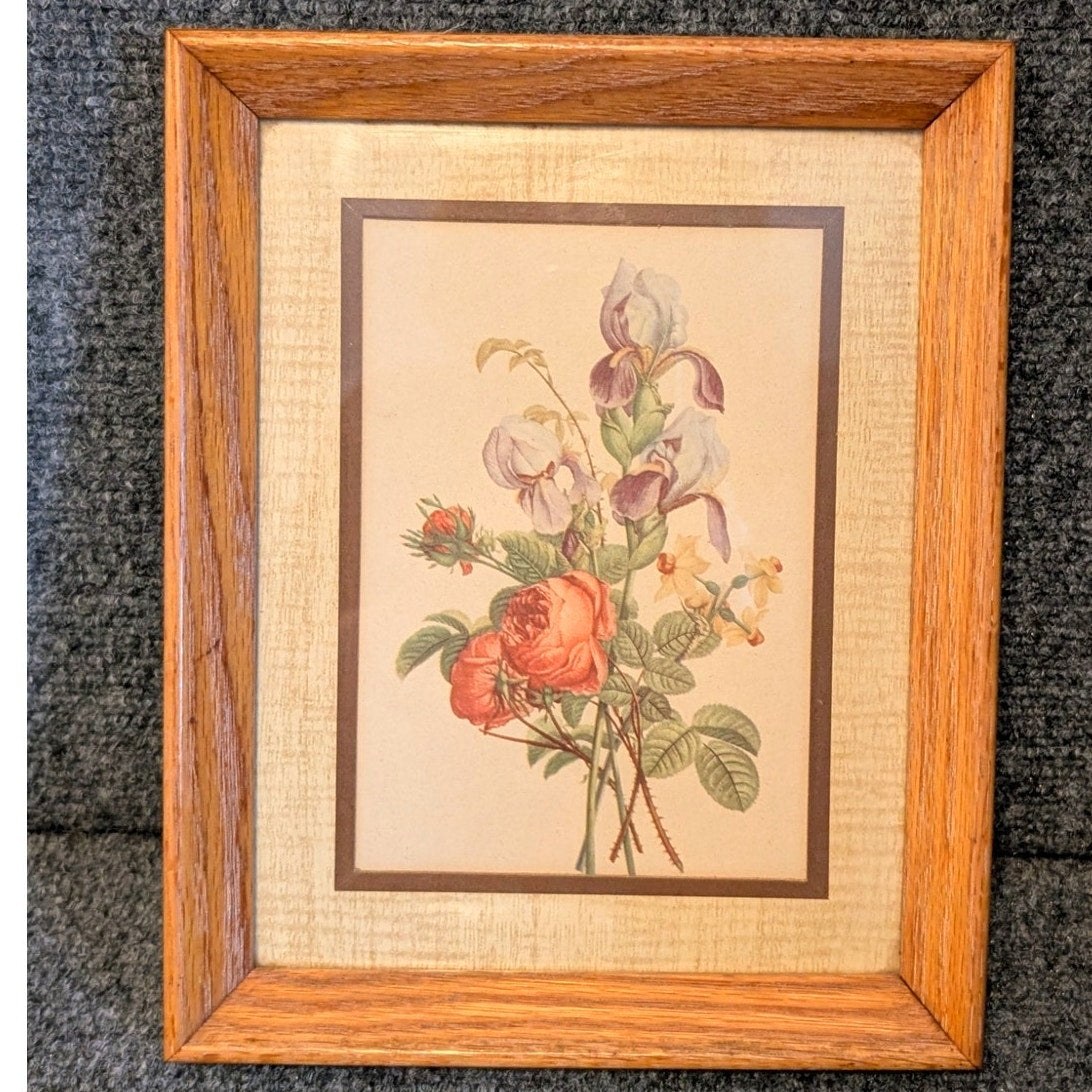Wood Framed Vintage Iris Rose Lily Floral Bouquet Print by J.L. Prevost