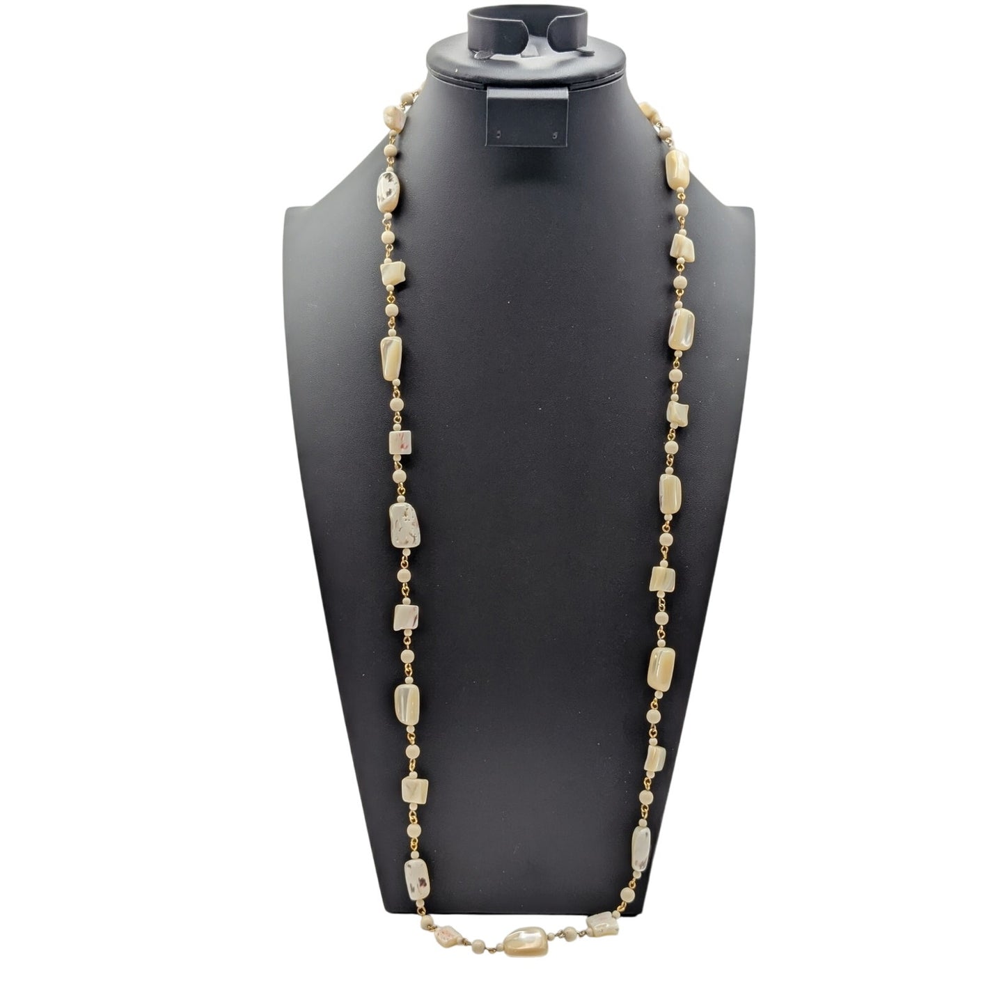 Vintage Mother of Pearl Beaded Chain 38" Necklace