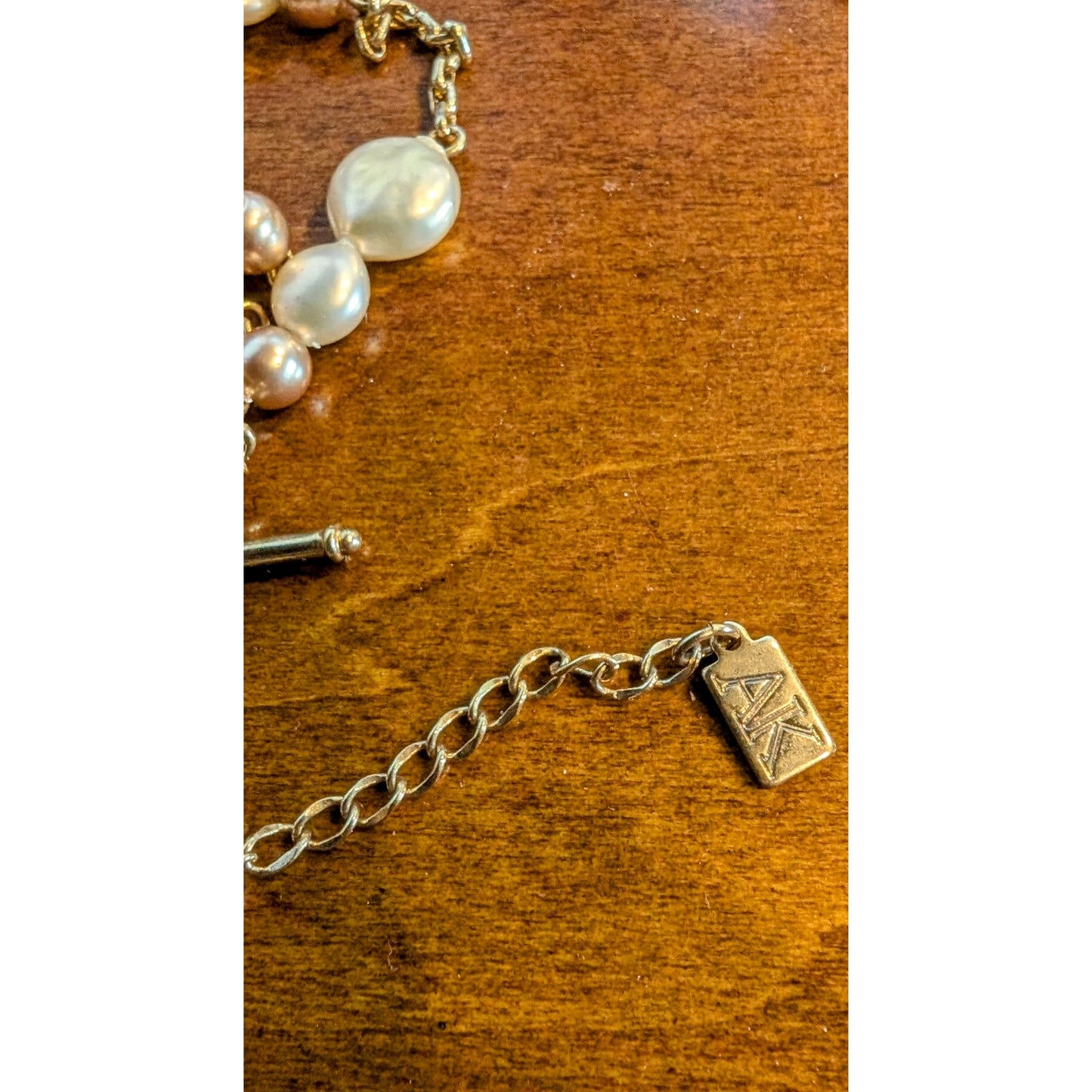 Vintage Anne Klein Double Strand Champagne Penny Coin Pearl Dangle Necklace