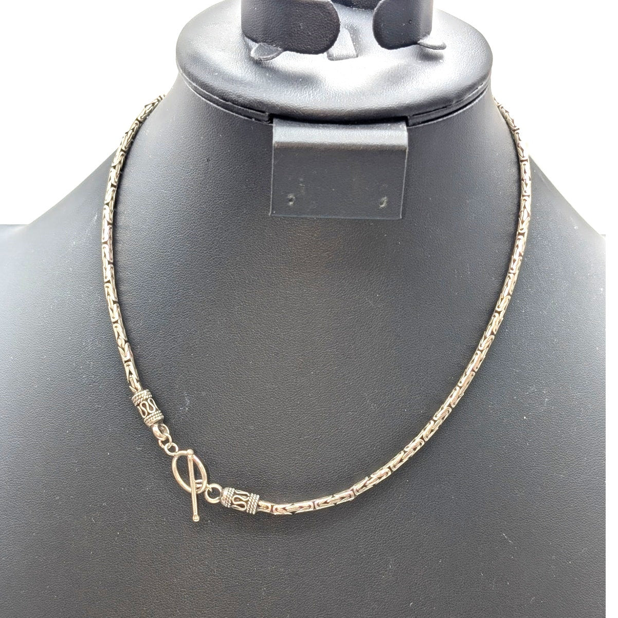 Vtg 925 Sterling Silver Balinese Byzantine Toggle Clasp 17.5" Necklace 24.22g