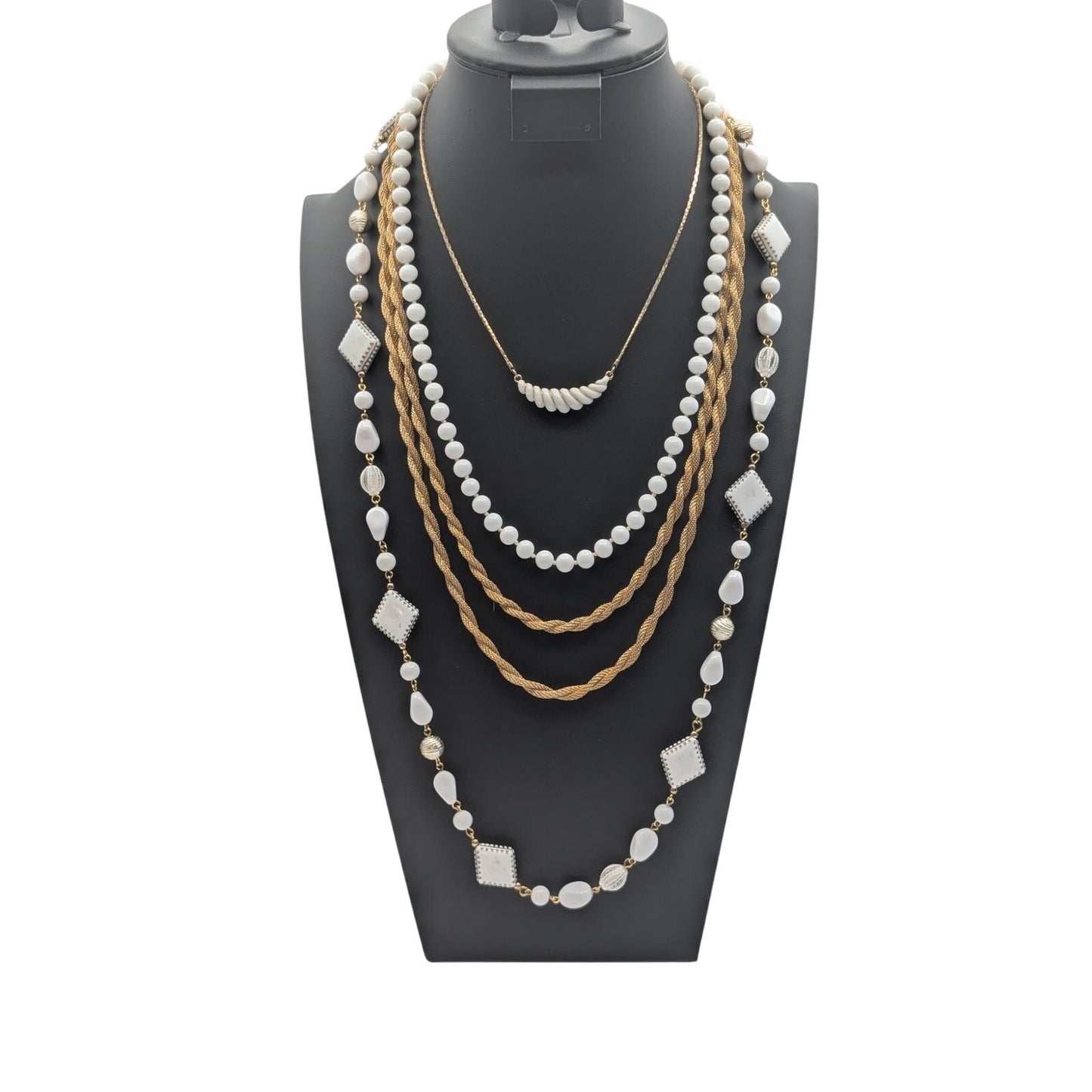 Vintage White & Gold Layered Necklace Jewelry Lot