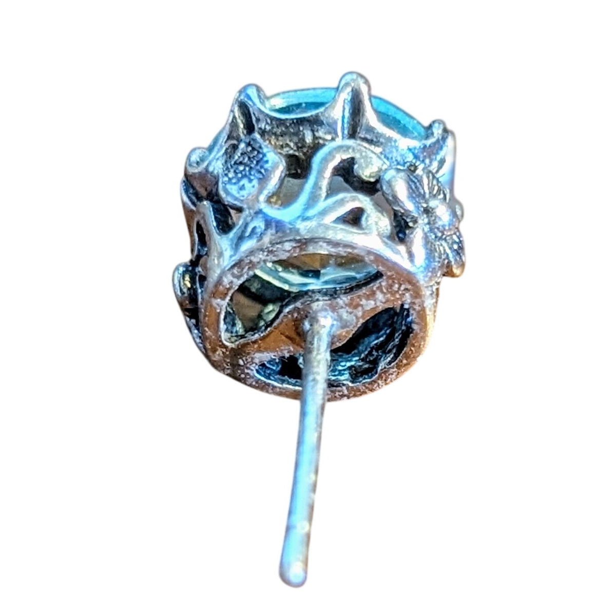 Blue Crystal Fancy Floral Basket Silver Tone Stud Earrings
