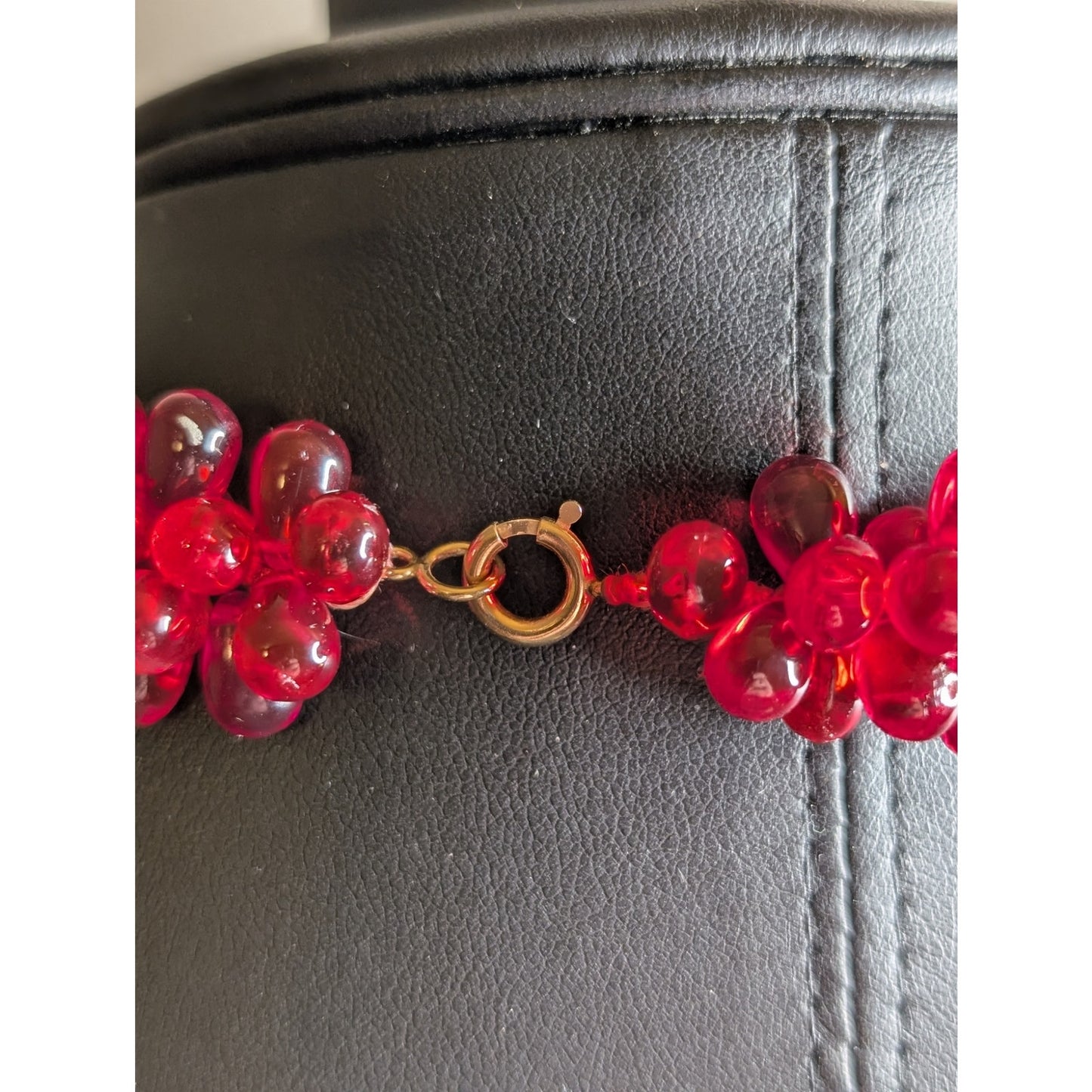 Artisan Red Teardrop Murano Glass Bead 14K Gold Clasp 15.5" Choker Necklace