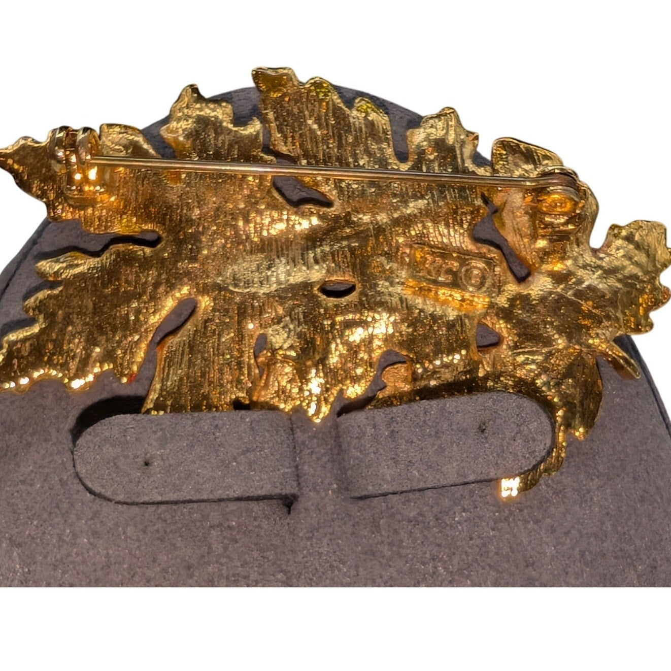 Vintage Kenneth Cole Signed KC Orange Green Enamel Gold Tone Maple Leaf Brooch