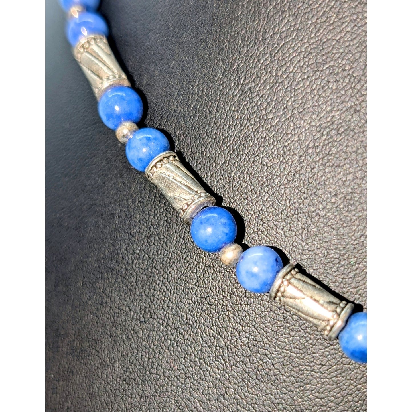 Blue Stone Silver Tone Beaded 18" Necklace and 7.5" Bracelet Set