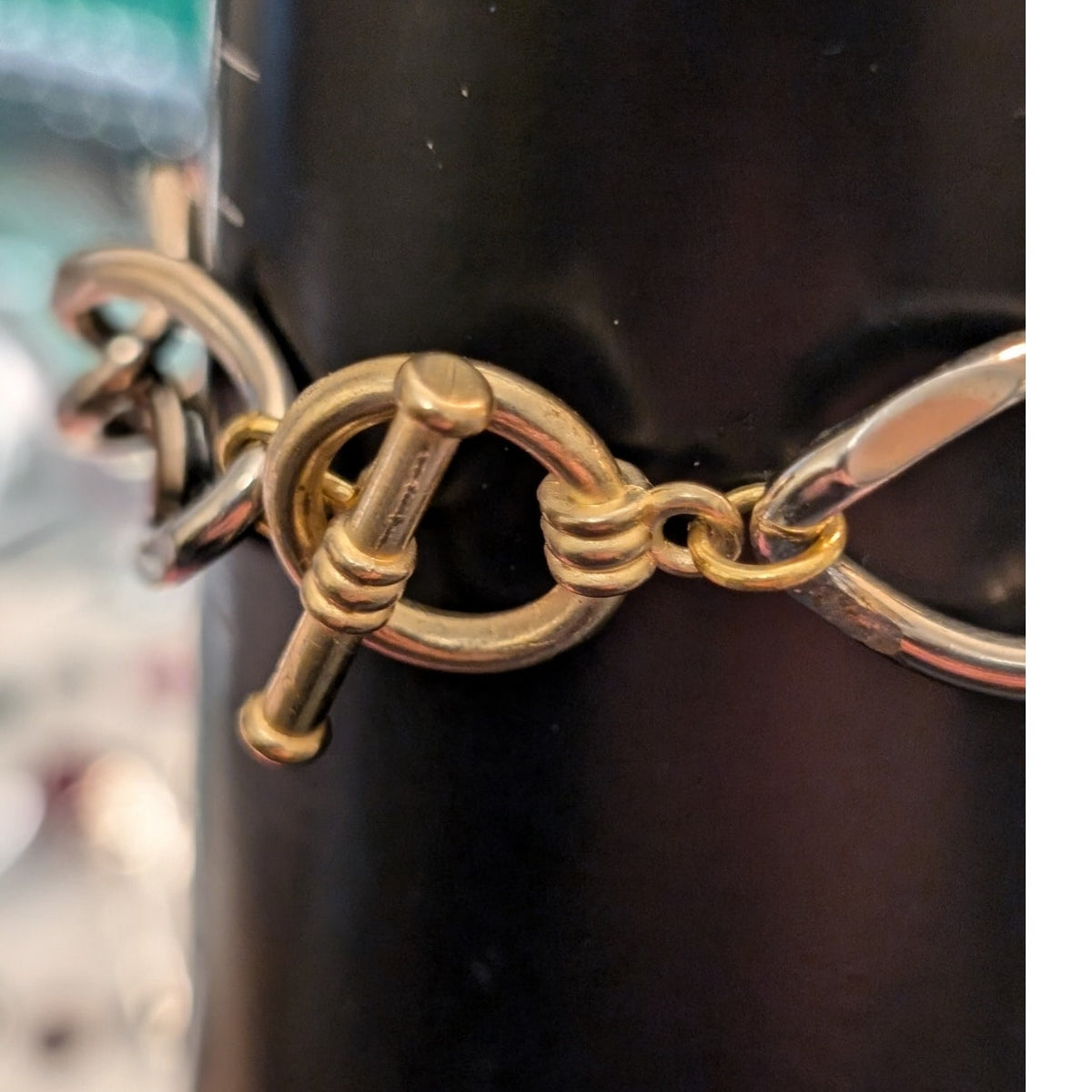 Vintage Carved Scarab Multi-Station Chain Link Gold Tone Toggle Clasp Bracelet