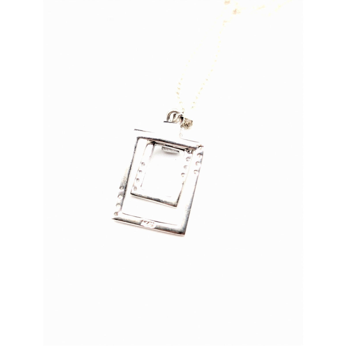 925 Sterling Silver Rectangle Within a Rectangle CZ Pendant 18" Chain Necklace