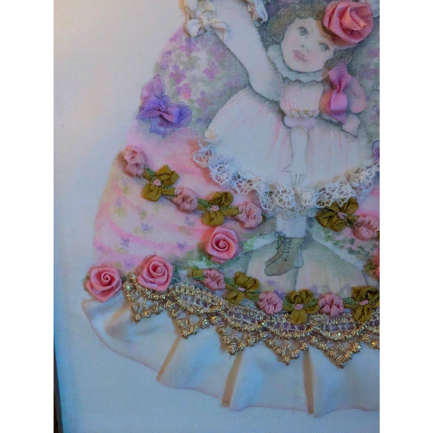 Vintage Ribbon & Lace Print Lady in Vintage Wood Frame