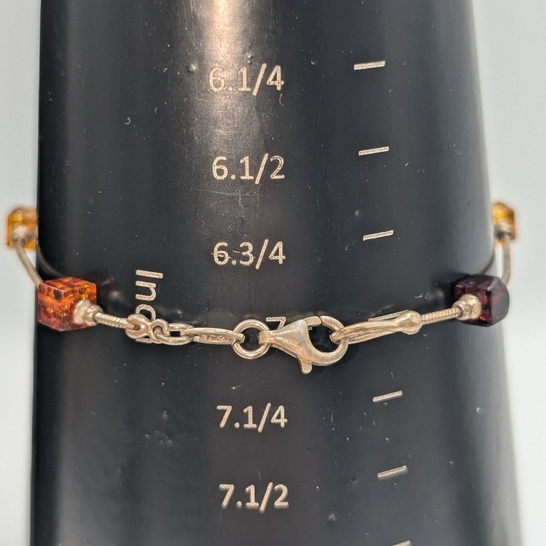 VTG 925 Sterling Silver Square Multi-Color Amber Bead 17" Necklace Bracelet Set